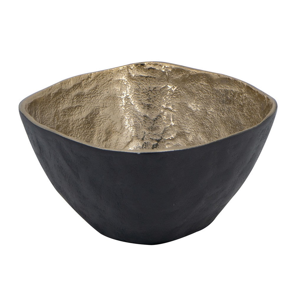 Decorative Bowl, 8 Inch Squared Shape Distressed Gold and Black Aluminum - BM351029