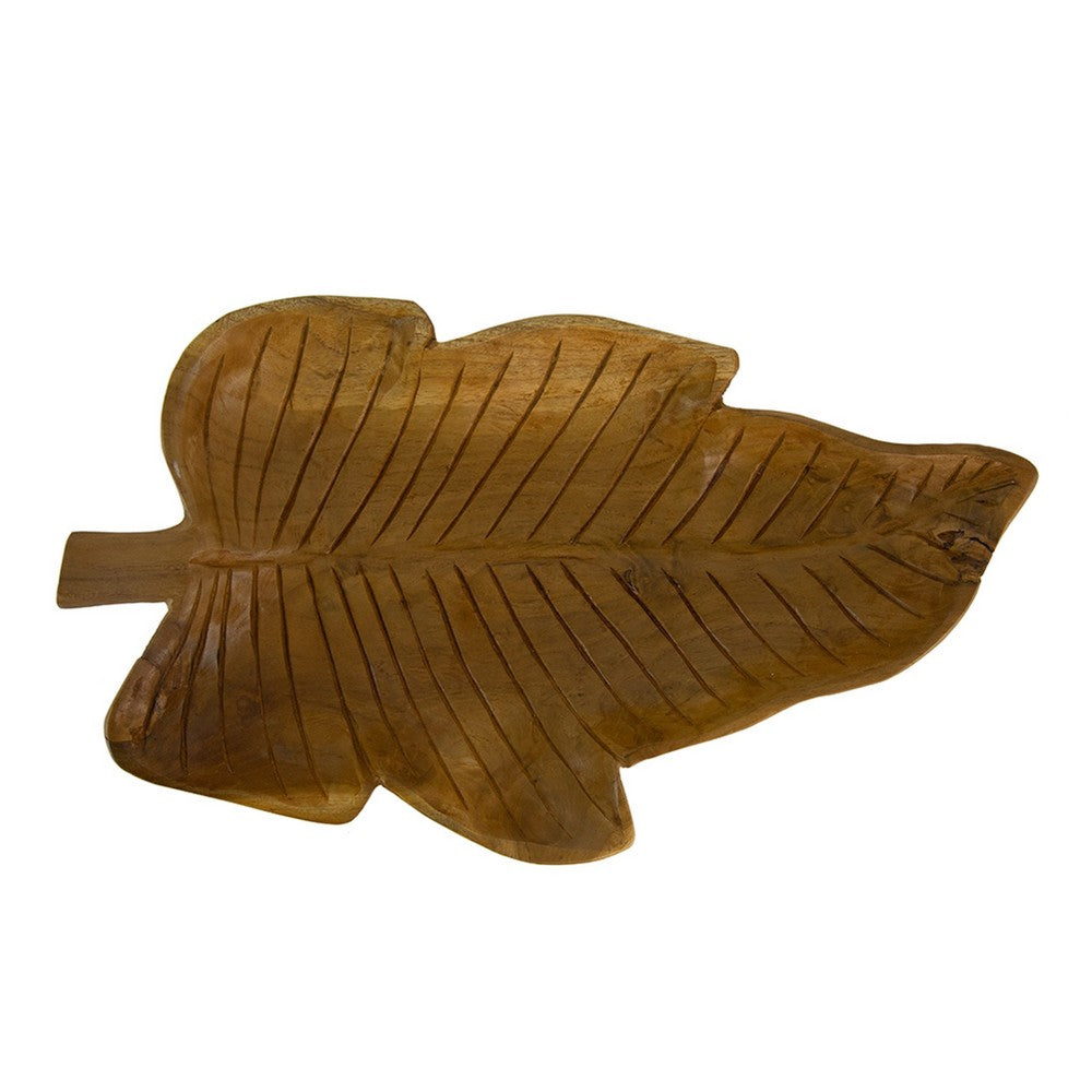 Decorative Accessory Leaf, 16 Inch Tabletop Accent, Teak Brown Wood - BM351030