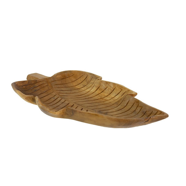 Decorative Accessory Leaf, 16 Inch Tabletop Accent, Teak Brown Wood - BM351030