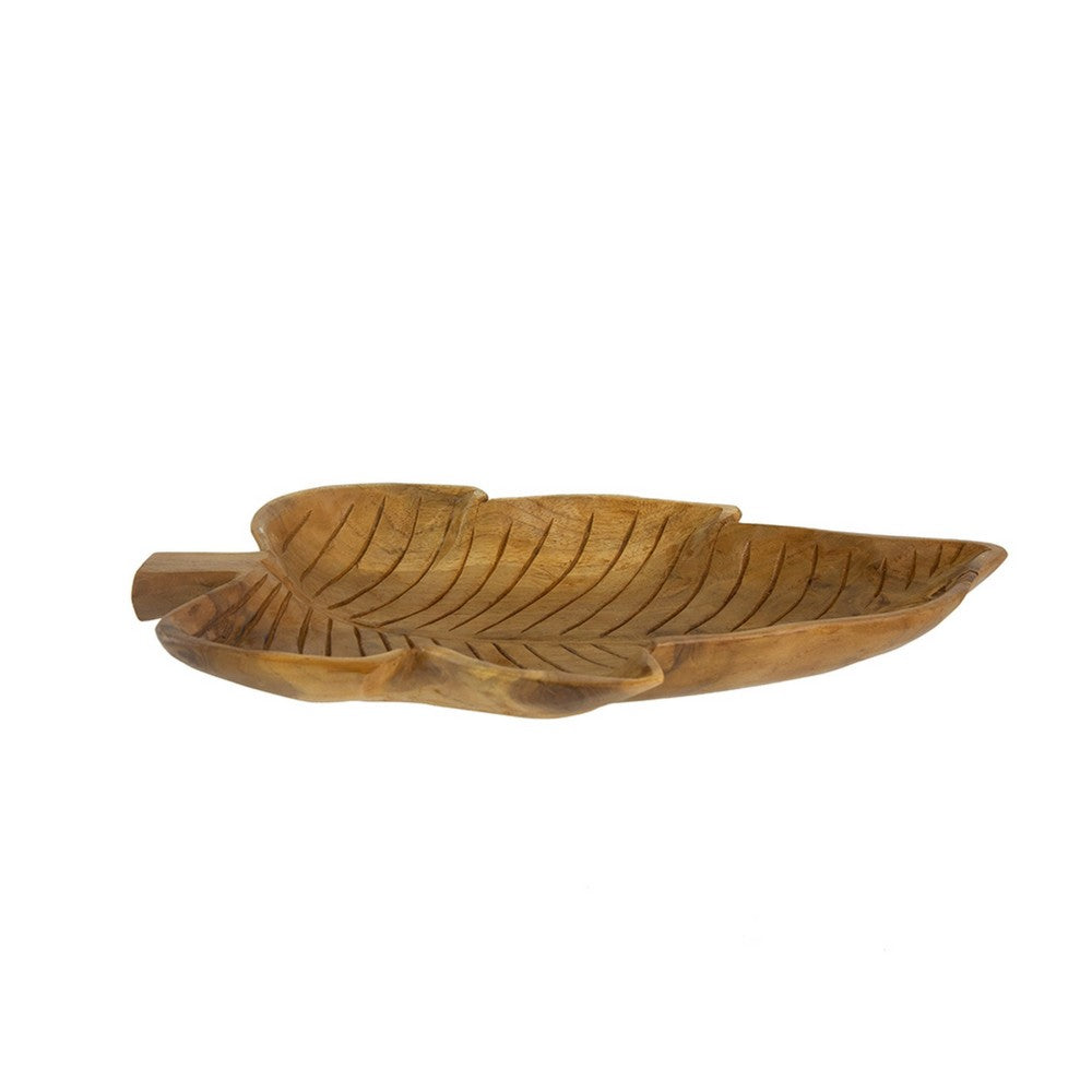 Decorative Accessory Leaf, 16 Inch Tabletop Accent, Teak Brown Wood - BM351030
