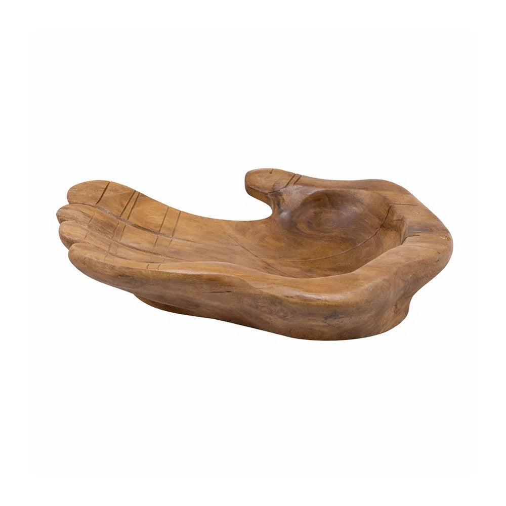 Decorative Accent Bowl Dish, 13 Inch Hand Design with Teak Brown Wood - BM351031