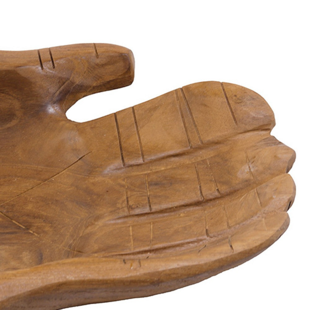 Decorative Accent Bowl Dish, 13 Inch Hand Design with Teak Brown Wood - BM351031