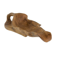 Decorative Accent Tray, 22 Inch Teak Brown Wood Leaf Design, Hand Carved - BM351032