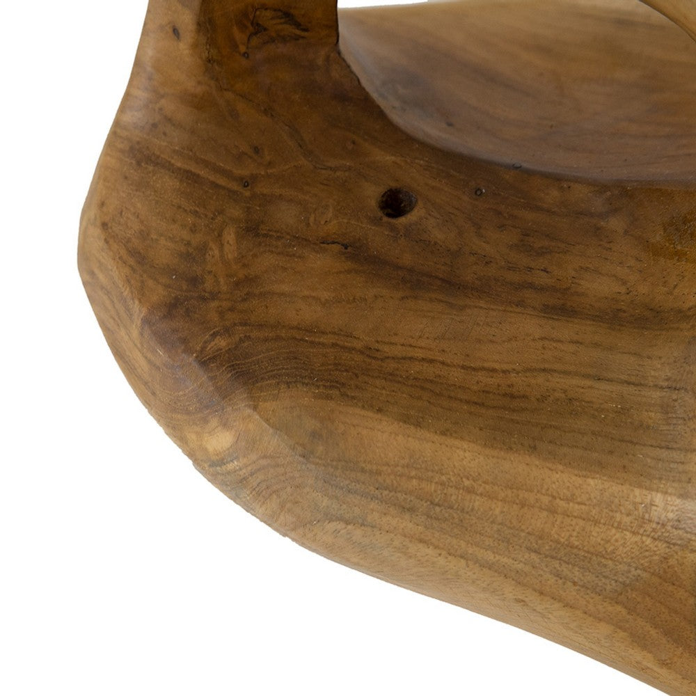 Decorative Accent Tray, 22 Inch Teak Brown Wood Leaf Design, Hand Carved - BM351032