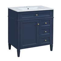 Roze Bathroom Vanity with Ceramic Sink, 3 Drawers, Blue Wood 30 Inch - BM351222