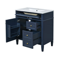 Roze Bathroom Vanity with Ceramic Sink, 3 Drawers, Blue Wood 30 Inch - BM351222