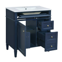 Roze Bathroom Vanity with Ceramic Sink, 3 Drawers, Blue Wood 30 Inch - BM351222