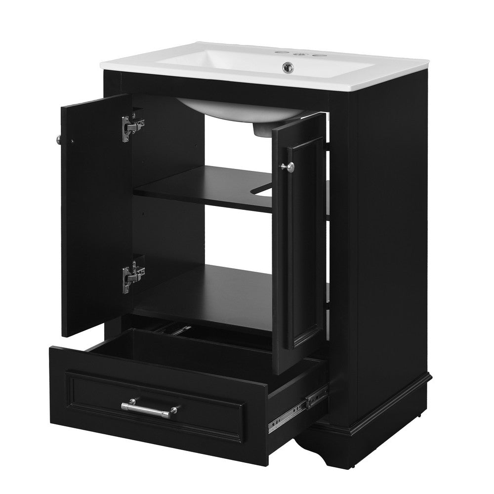 Daizy Bathroom Vanity with Built In Ceramic Sink, Cabinet Storage, Black - BM351223