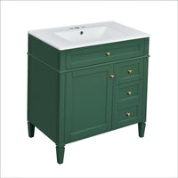 Roze Bathroom Vanity with Ceramic Sink, 3 Drawers, Green Wood 30 Inch - BM351224