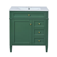 Roze Bathroom Vanity with Ceramic Sink, 3 Drawers, Green Wood 30 Inch - BM351224