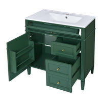 Roze Bathroom Vanity with Ceramic Sink, 3 Drawers, Green Wood 30 Inch - BM351224