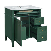 Roze Bathroom Vanity with Ceramic Sink, 3 Drawers, Green Wood 30 Inch - BM351224