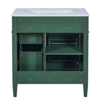 Roze Bathroom Vanity with Ceramic Sink, 3 Drawers, Green Wood 30 Inch - BM351224