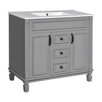 Gwen 36 Inch Bathroom Vanity with Built In Sink, 2 Doors, Gray, Ceramic - BM351225