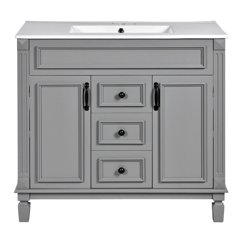 Gwen 36 Inch Bathroom Vanity with Built In Sink, 2 Doors, Gray, Ceramic - BM351225
