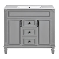 Gwen 36 Inch Bathroom Vanity with Built In Sink, 2 Doors, Gray, Ceramic - BM351225