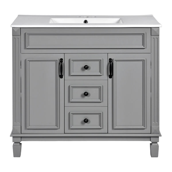 Gwen 36 Inch Bathroom Vanity with Built In Sink, 2 Doors, Gray, Ceramic - BM351225