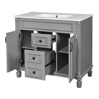 Gwen 36 Inch Bathroom Vanity with Built In Sink, 2 Doors, Gray, Ceramic - BM351225
