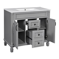 Gwen 36 Inch Bathroom Vanity with Built In Sink, 2 Doors, Gray, Ceramic - BM351225