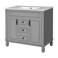 Gwen 36 Inch Bathroom Vanity with Built In Sink, 2 Doors, Gray, Ceramic - BM351225