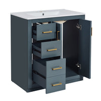 Wenz 30 Inch Ceramic Sink Bathroom Vanity, Gold Metal Accents, Rustic Blue - BM351226