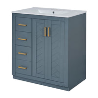 Wenz 30 Inch Ceramic Sink Bathroom Vanity, Gold Metal Accents, Rustic Blue - BM351226