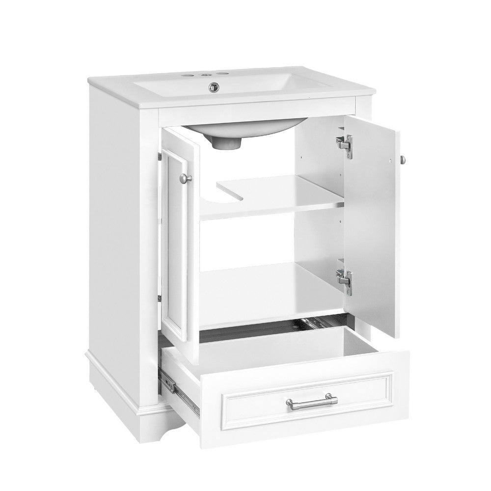 Daizy Bathroom Vanity with Ceramic Sink, Soft-Close Storage, White 24 Inch - BM351227