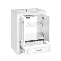 Daizy Bathroom Vanity with Ceramic Sink, Soft-Close Storage, White 24 Inch - BM351227
