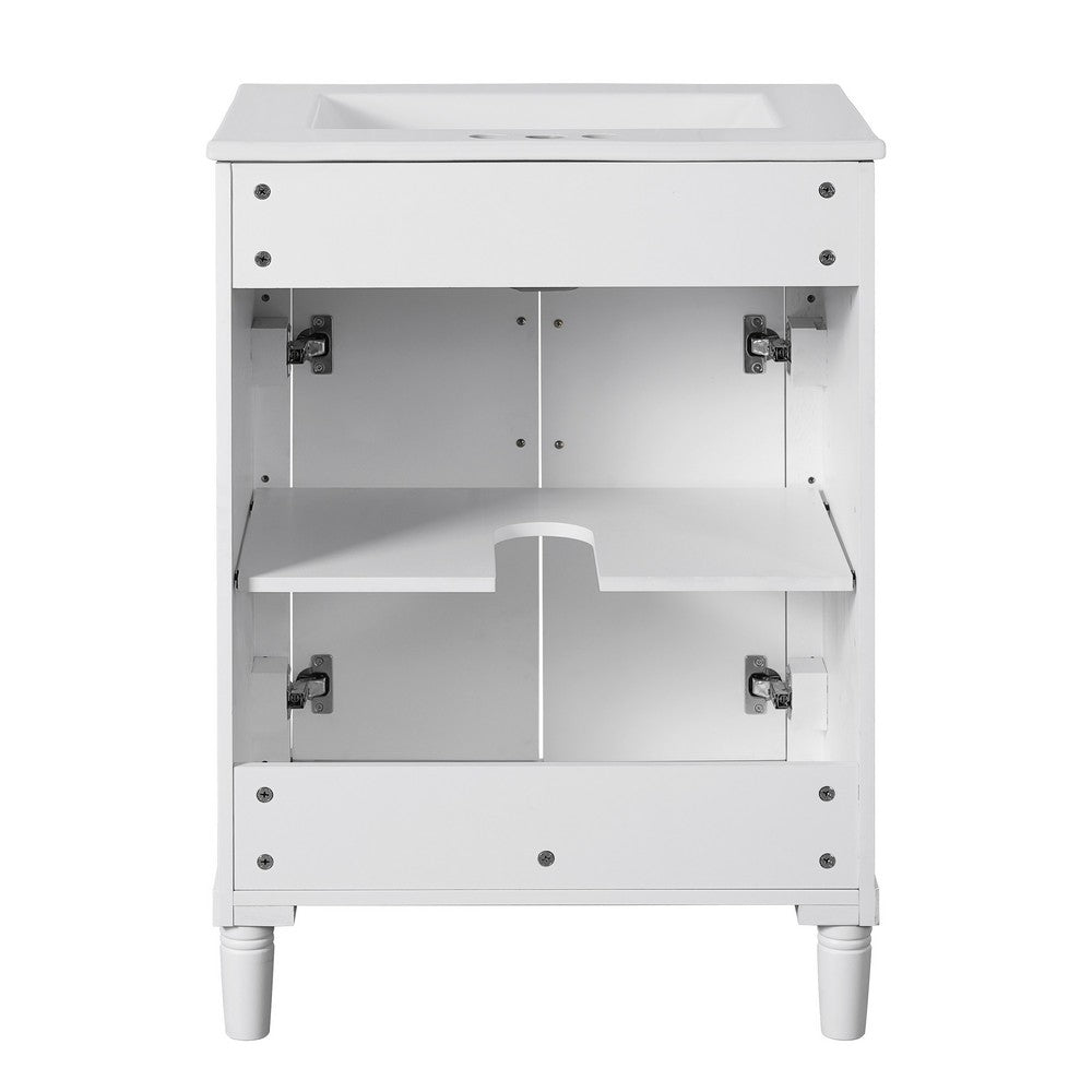 Quen Ceramic Sink Bathroom Vanity, Gold Metal and White Wood 24 Inch - BM351228