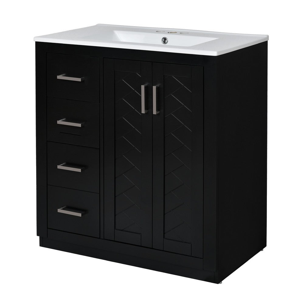 Wenz 30 Inch Bathroom Sink Vanity, Ceramic, Chrome Accents, Rustic Black - BM351229