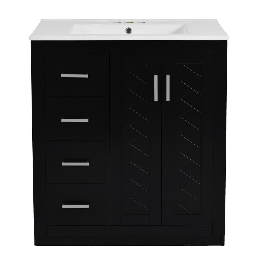 Wenz 30 Inch Bathroom Sink Vanity, Ceramic, Chrome Accents, Rustic Black - BM351229