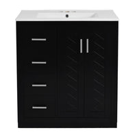 Wenz 30 Inch Bathroom Sink Vanity, Ceramic, Chrome Accents, Rustic Black - BM351229