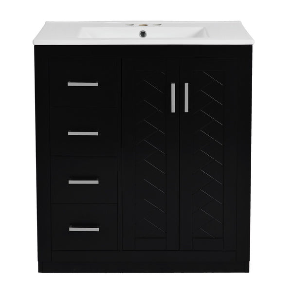 Wenz 30 Inch Bathroom Sink Vanity, Ceramic, Chrome Accents, Rustic Black - BM351229