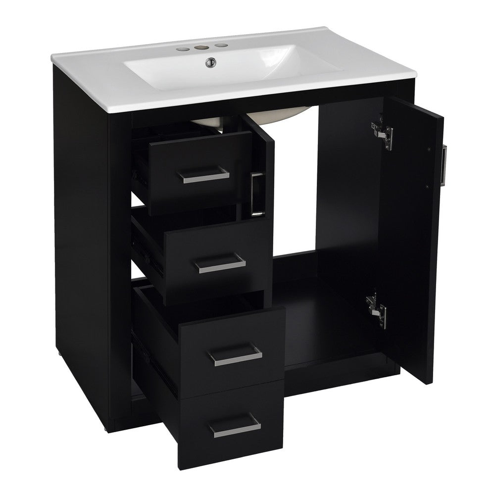 Wenz 30 Inch Bathroom Sink Vanity, Ceramic, Chrome Accents, Rustic Black - BM351229