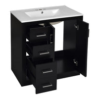 Wenz 30 Inch Bathroom Sink Vanity, Ceramic, Chrome Accents, Rustic Black - BM351229