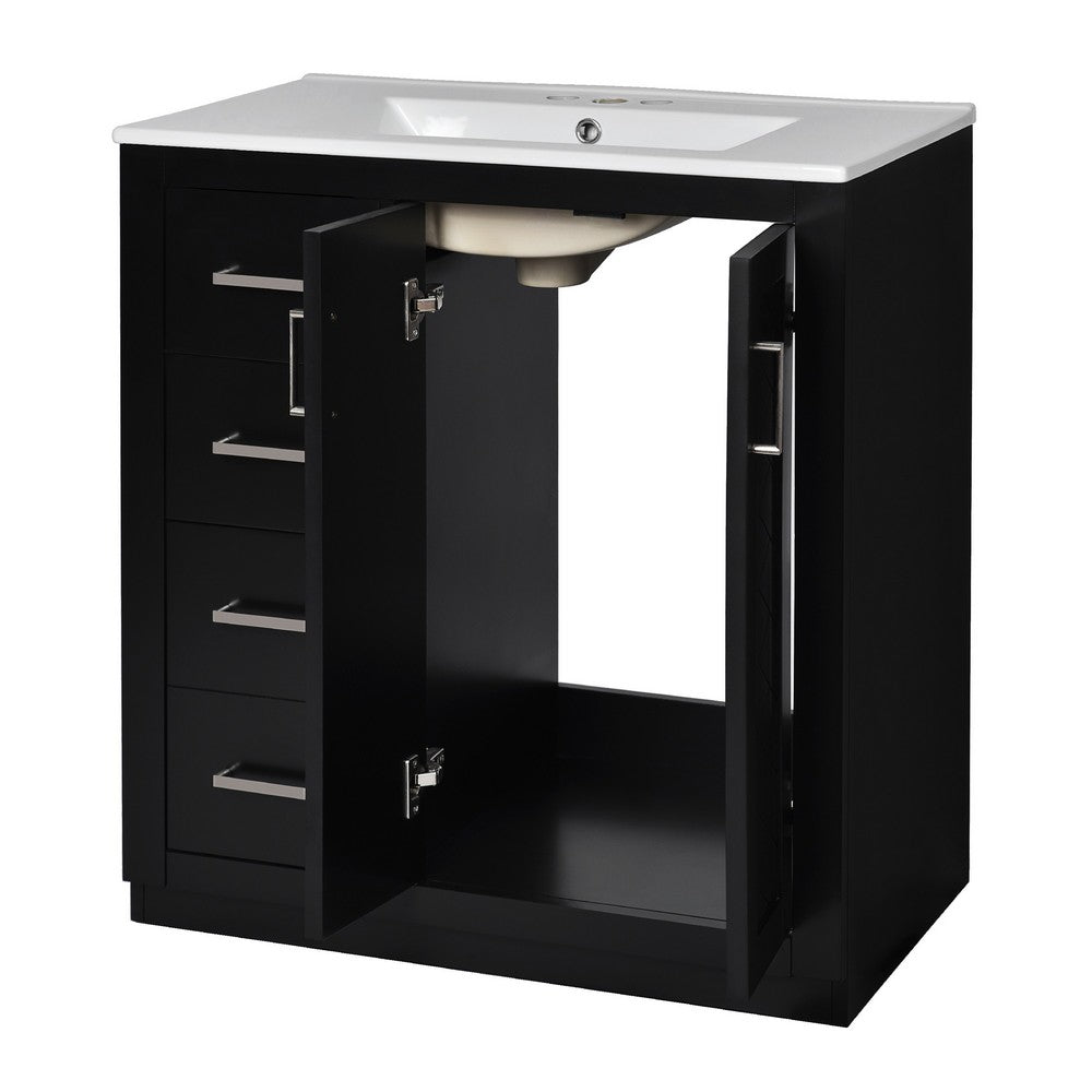 Wenz 30 Inch Bathroom Sink Vanity, Ceramic, Chrome Accents, Rustic Black - BM351229