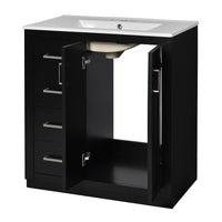 Wenz 30 Inch Bathroom Sink Vanity, Ceramic, Chrome Accents, Rustic Black - BM351229