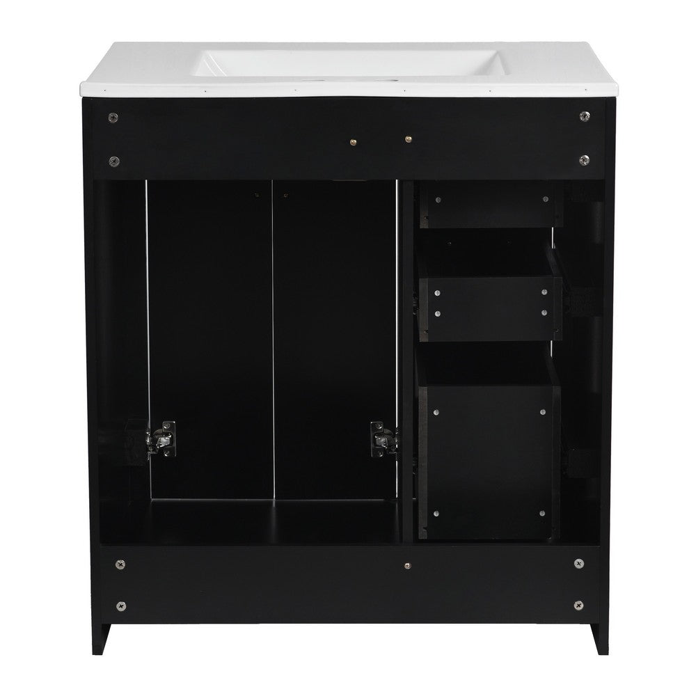 Wenz 30 Inch Bathroom Sink Vanity, Ceramic, Chrome Accents, Rustic Black - BM351229