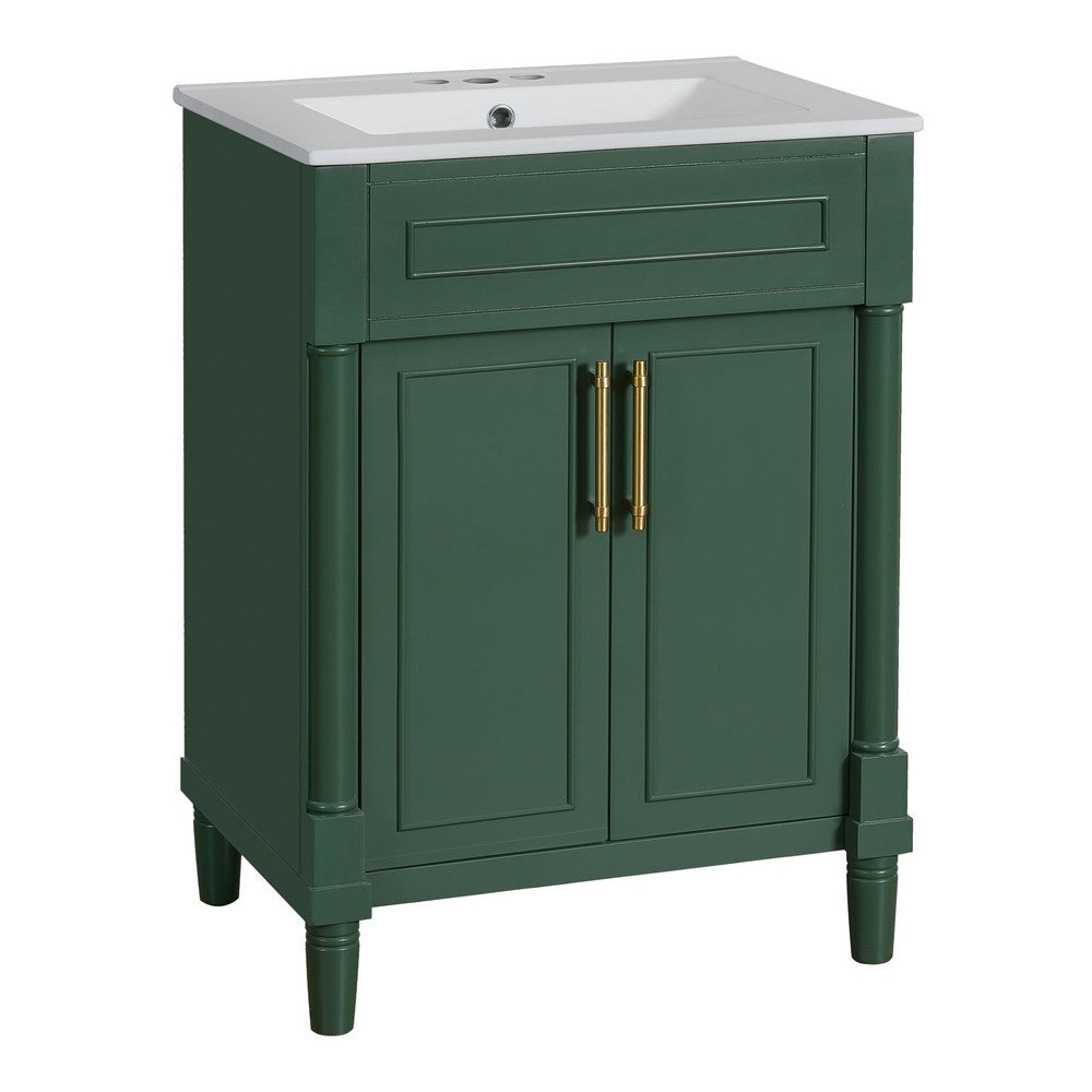 Quen Bathroom Vanity with Ceramic Sink, Gold Metal, Emerald Green 24 Inch - BM351230
