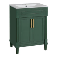 Quen Bathroom Vanity with Ceramic Sink, Gold Metal, Emerald Green 24 Inch - BM351230