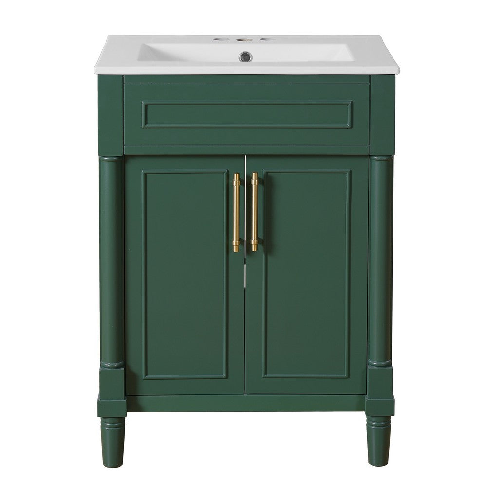 Quen Bathroom Vanity with Ceramic Sink, Gold Metal, Emerald Green 24 Inch - BM351230