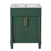 Quen Bathroom Vanity with Ceramic Sink, Gold Metal, Emerald Green 24 Inch - BM351230