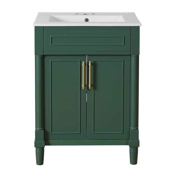 Quen Bathroom Vanity with Ceramic Sink, Gold Metal, Emerald Green 24 Inch - BM351230