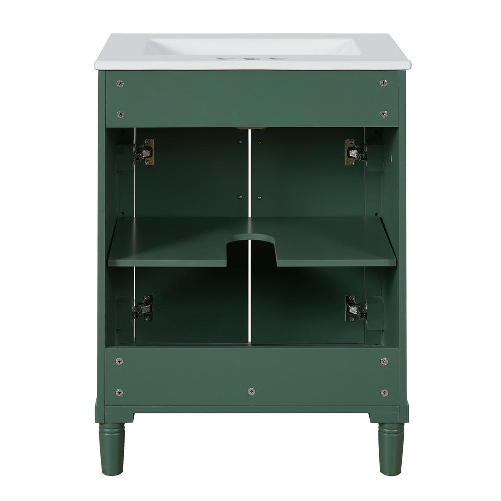 Quen Bathroom Vanity with Ceramic Sink, Gold Metal, Emerald Green 24 Inch - BM351230