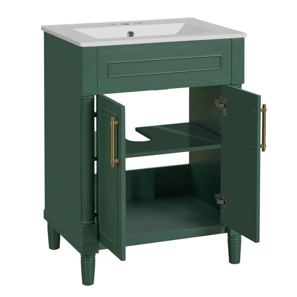 Quen Bathroom Vanity with Ceramic Sink, Gold Metal, Emerald Green 24 Inch - BM351230
