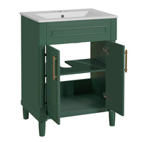 Quen Bathroom Vanity with Ceramic Sink, Gold Metal, Emerald Green 24 Inch - BM351230