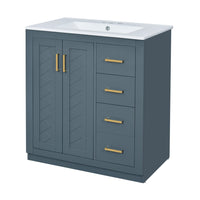 Sarba Bathroom Vanity Sink, Ceramic and Gold Metal, Blue Wood 30 Inch - BM351231