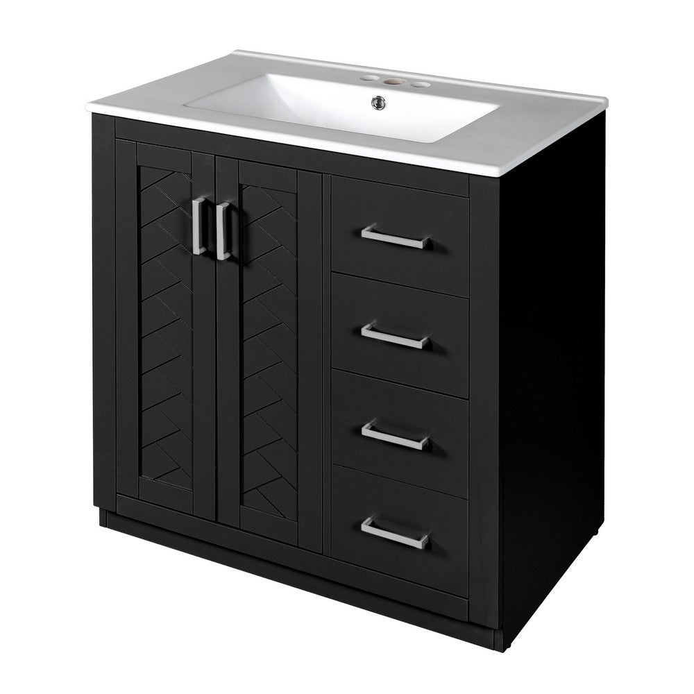 Sarba Bathroom Sink with Vanity Cabinet, Ceramic, Chrome, Black Wood 30 Inch - BM351232