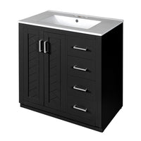 Sarba Bathroom Sink with Vanity Cabinet, Ceramic, Chrome, Black Wood 30 Inch - BM351232