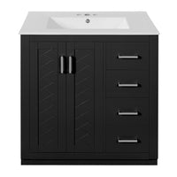 Sarba Bathroom Sink with Vanity Cabinet, Ceramic, Chrome, Black Wood 30 Inch - BM351232